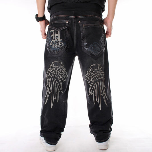 Men's Wings Embroidered Baggy Jeans
