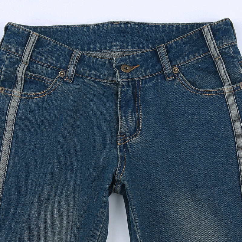 Womans Washed Vintage Low Rise Flare Jeans