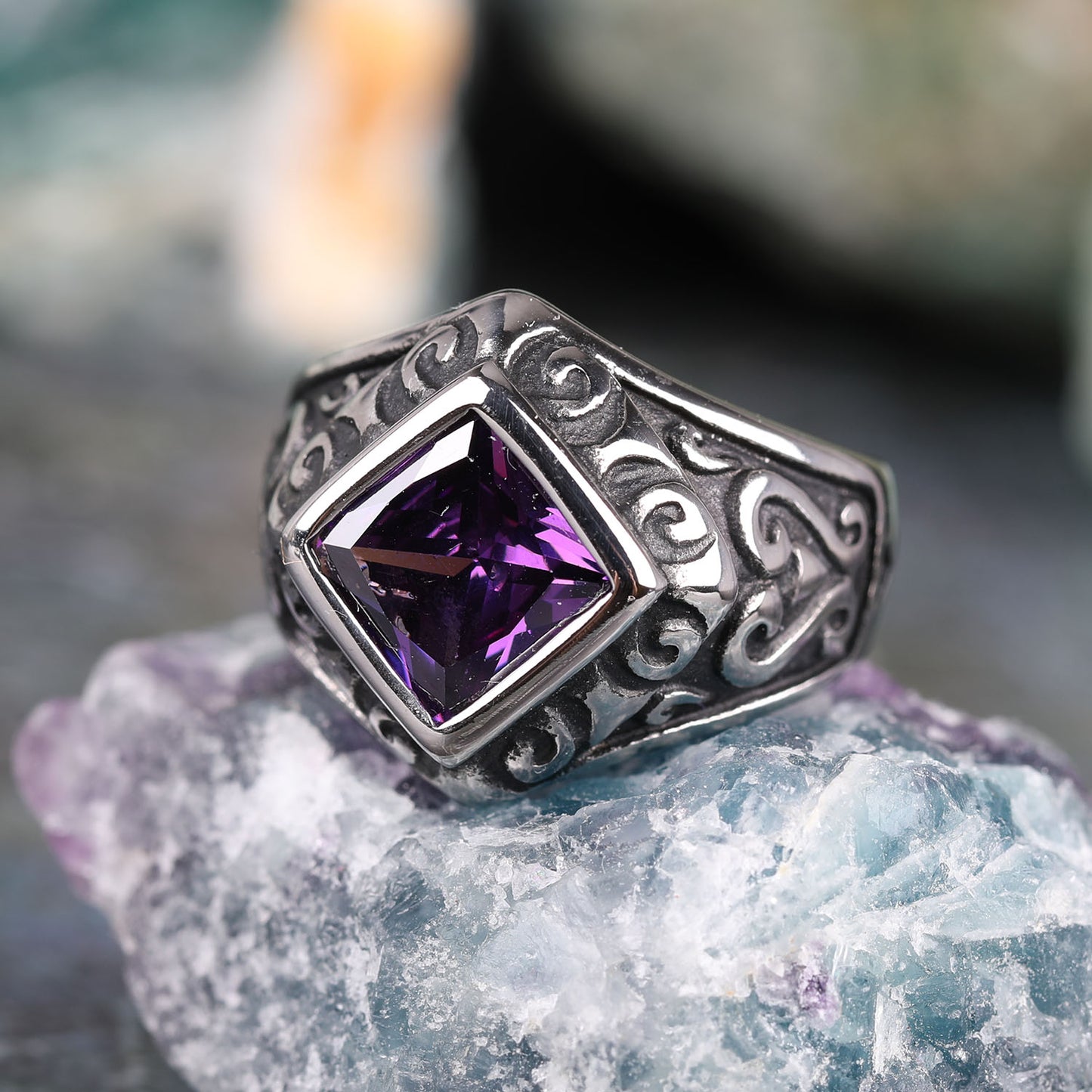 Purple Stone Steal Ring