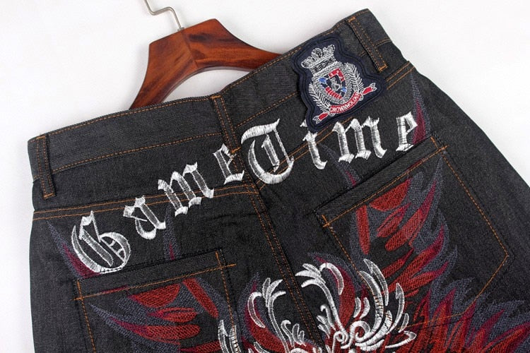 Red Embroidered Denim Jeans