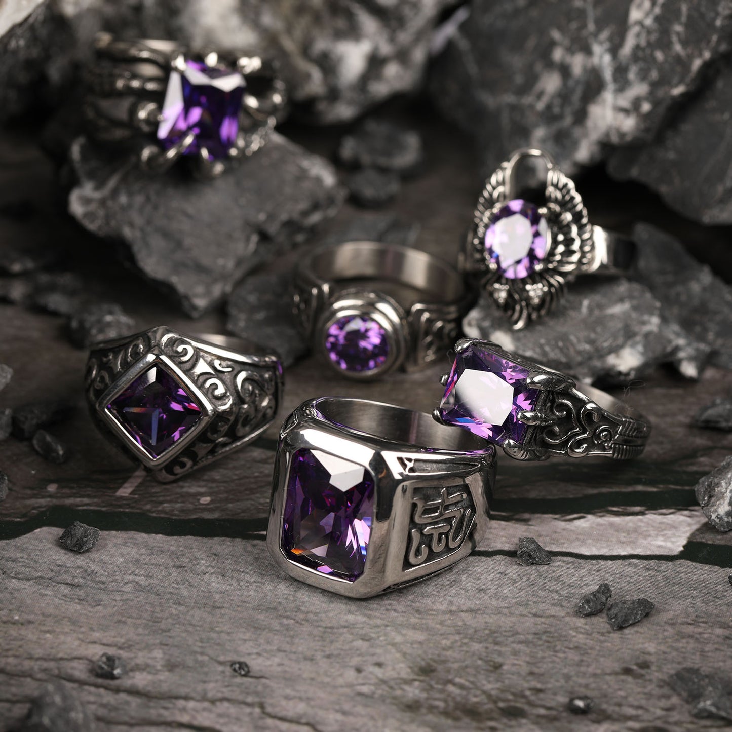 Purple Stone Steal Ring